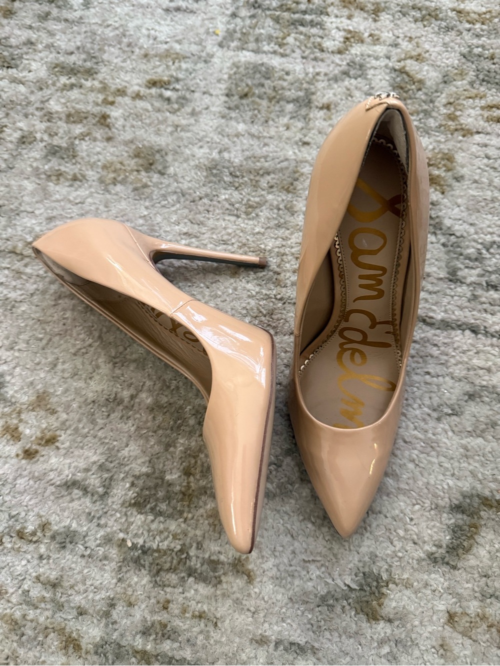 Sam Edelman Nude Beige Patent Pointed Toe Stiletto Pumps Size 8